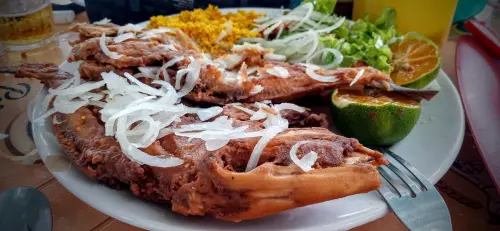 Prato de peixe Peroá frito com salada